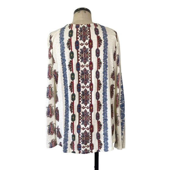 Sundance Catalog Namara Tee Long Sleeve Top Large Ivory Print Tassel Boho - Picture 5 of 11